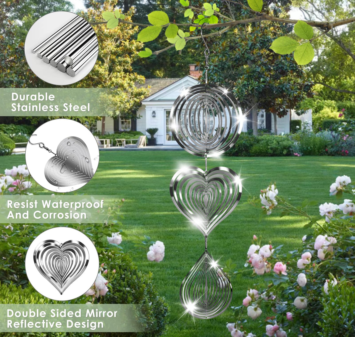 CHONOVO multi-disc design suits patios, roofs, fences, and orchard rows.