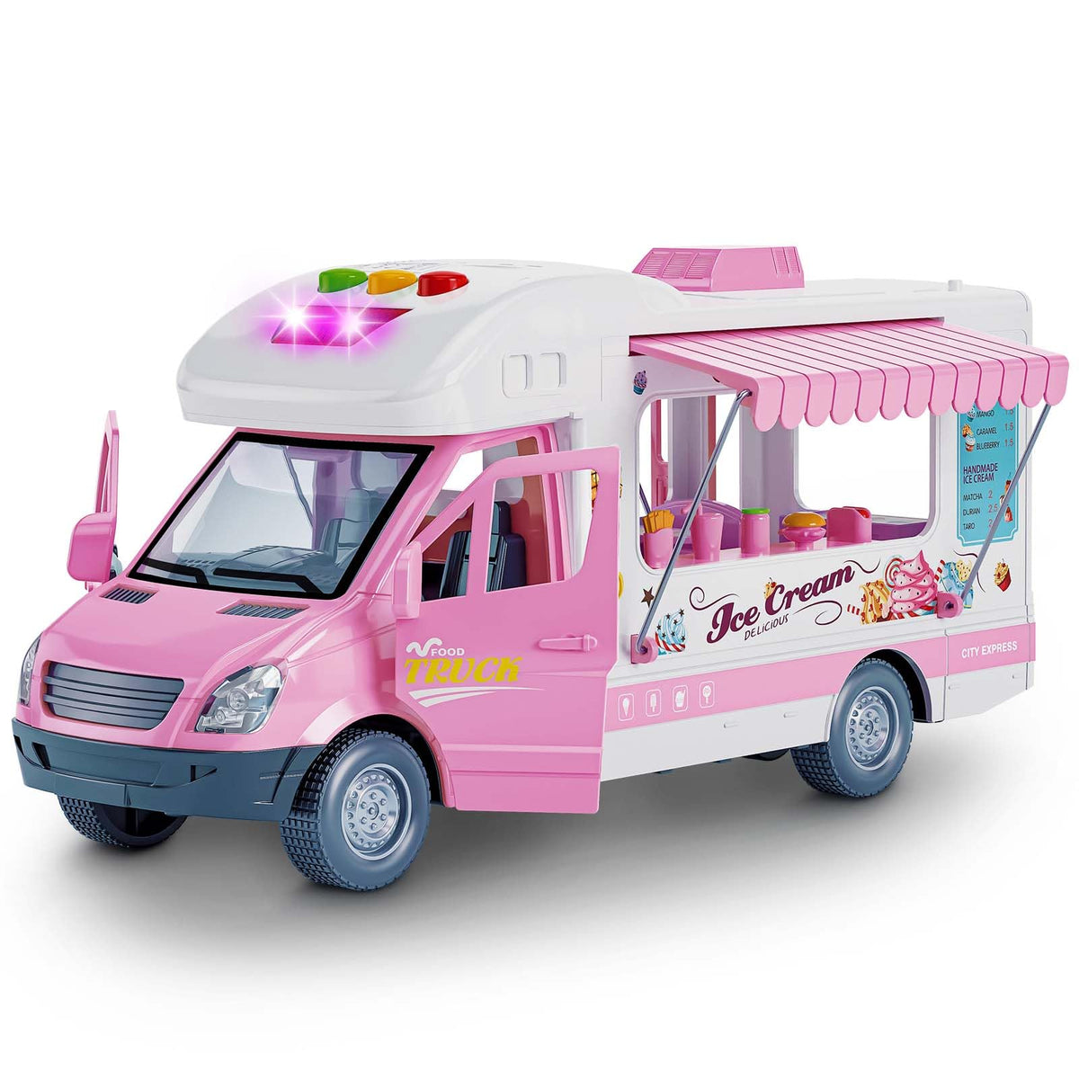 Choopheme Ice Cream Truck Toy in pink front view engages toddlers with bright visuals for imaginative play.