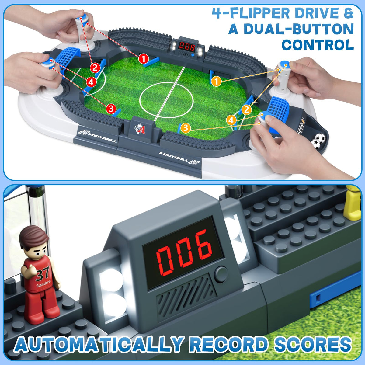 Two players at Choopheme mini foosball table during a match