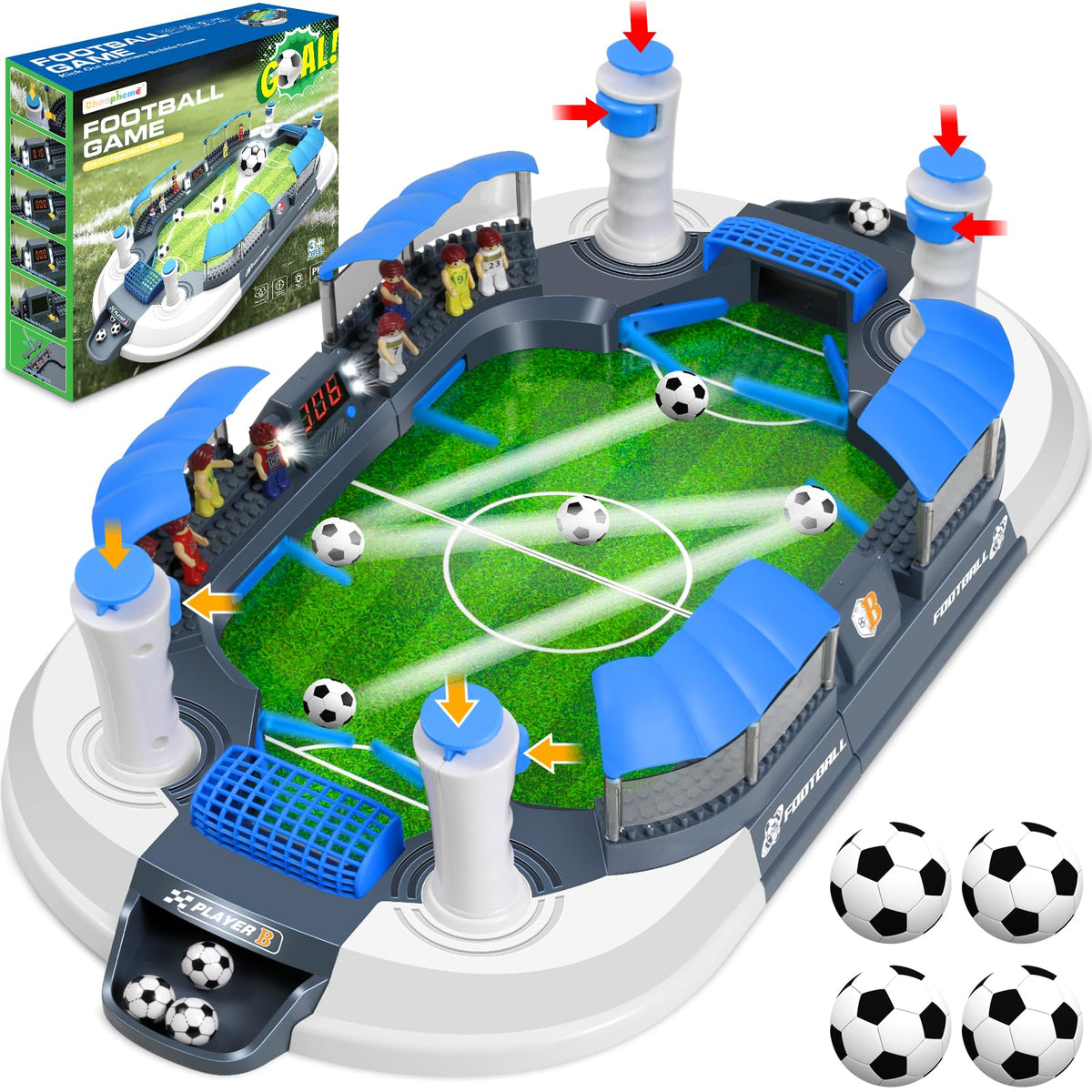 Choopheme mini foosball table front view for kid-friendly play on a table