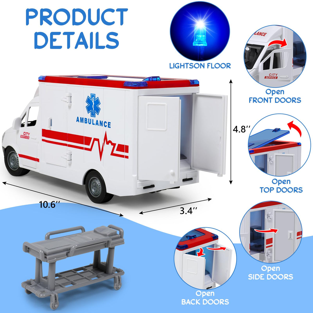 Choopheme toy ambulance friction wheels move with a push