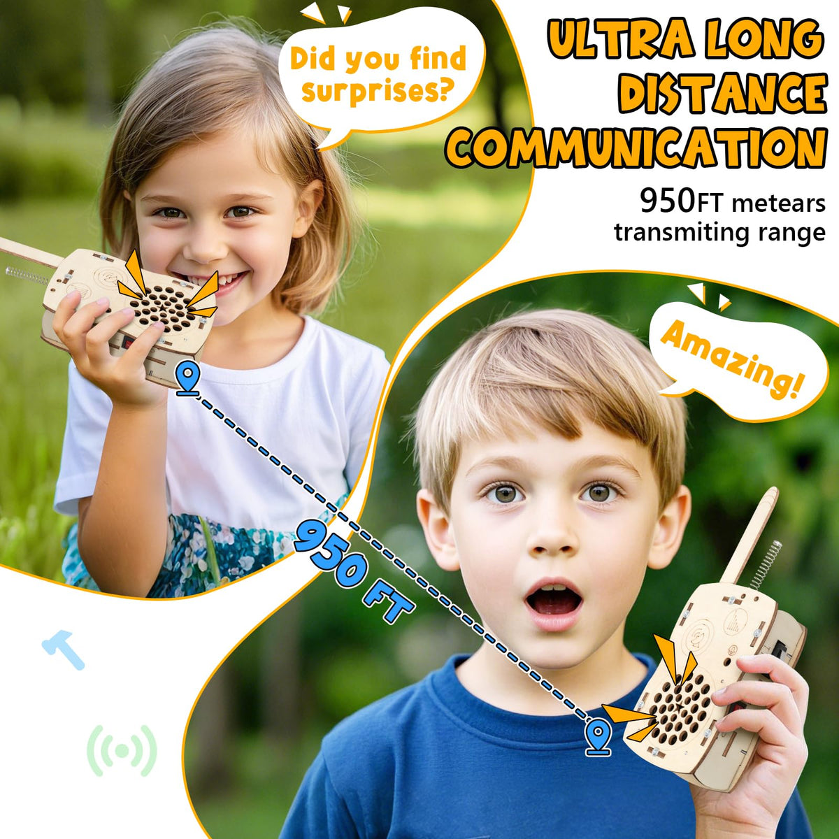Choopheme Stem Walkie Talkies range up to 650 feet for outdoor exploration.