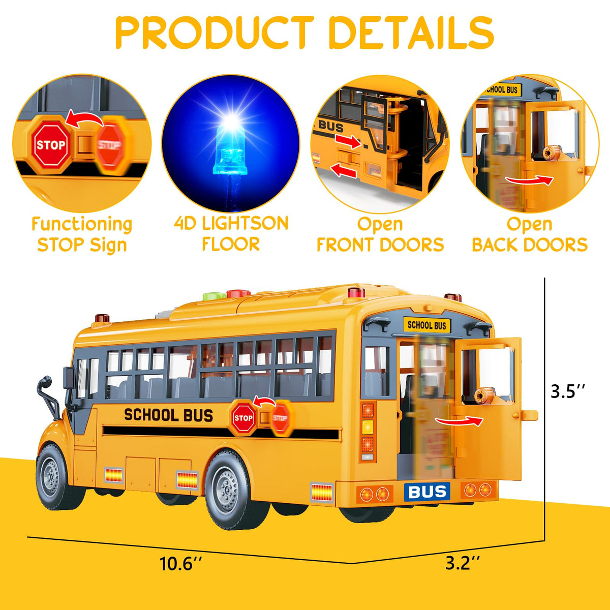 Choopheme yellow school bus with top button sounds for engaging audio feedback.