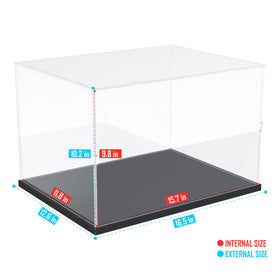 Choowin display case with black base shows collectibles in dust-free clarity.