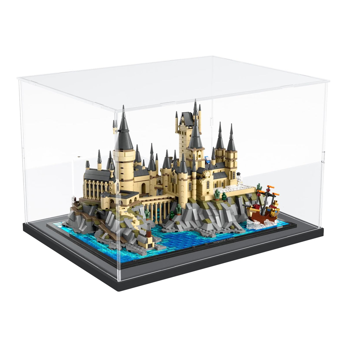 Choowin acrylic display case offers crystal-clear visibility for Lego Hogwarts Castle.