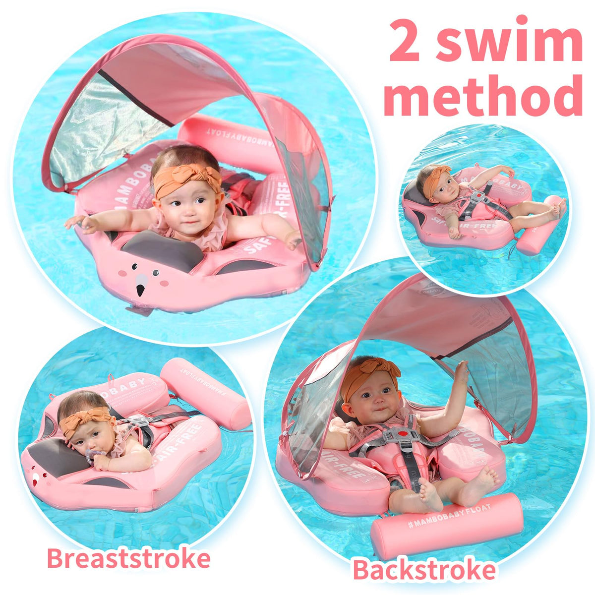 ChowYeey Mambobaby Float 5-point buckle secures infants during water play.