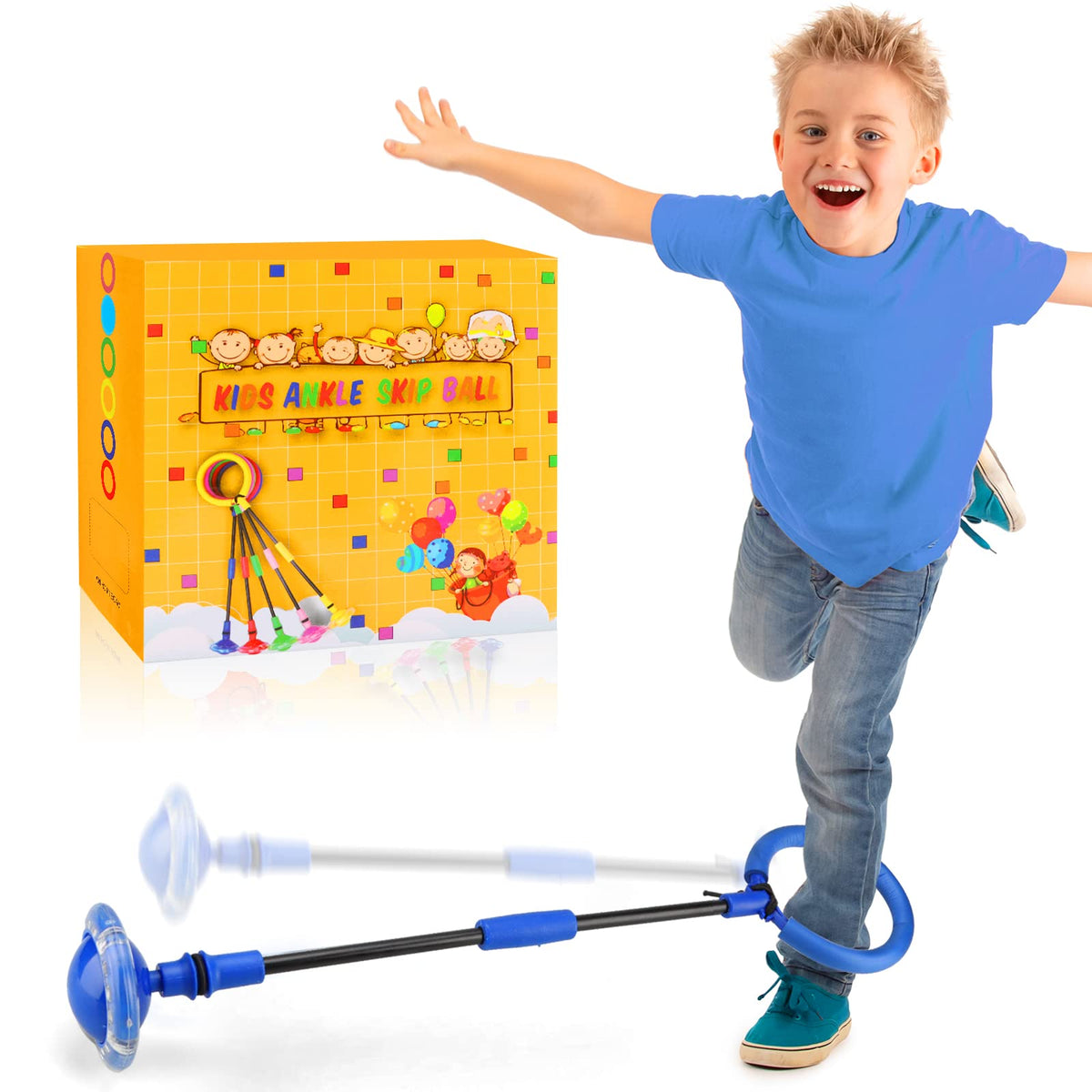 Chridark ankle skip ball with flash wheel glows blue during activity for outdoor play