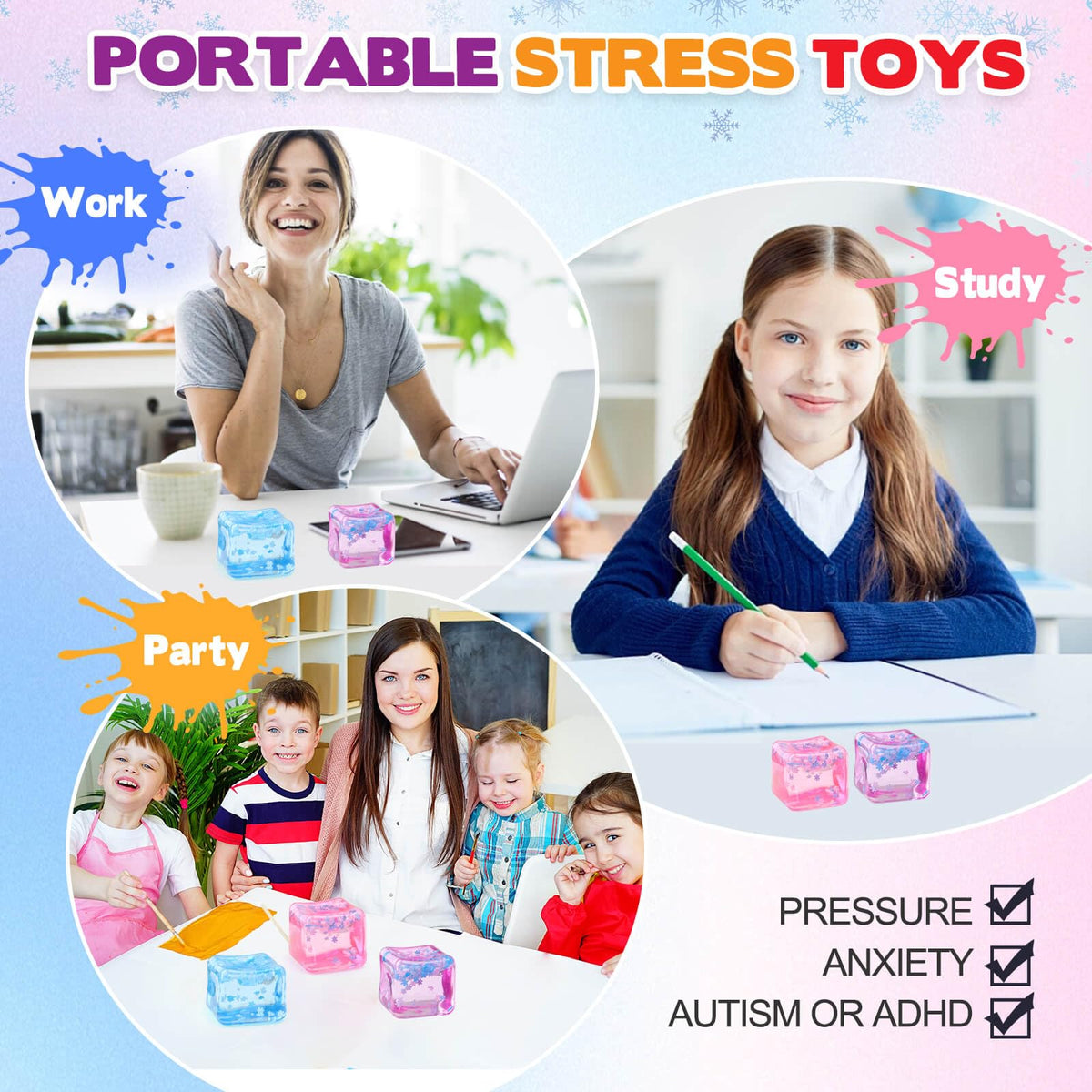 Chridark desk-ready ice cube fidget sits neatly for on-desk stress relief.