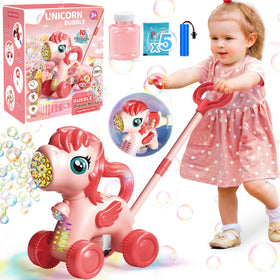 Chridark Unicorn Bubble Lawn Mower ready for outdoor play with bubbles