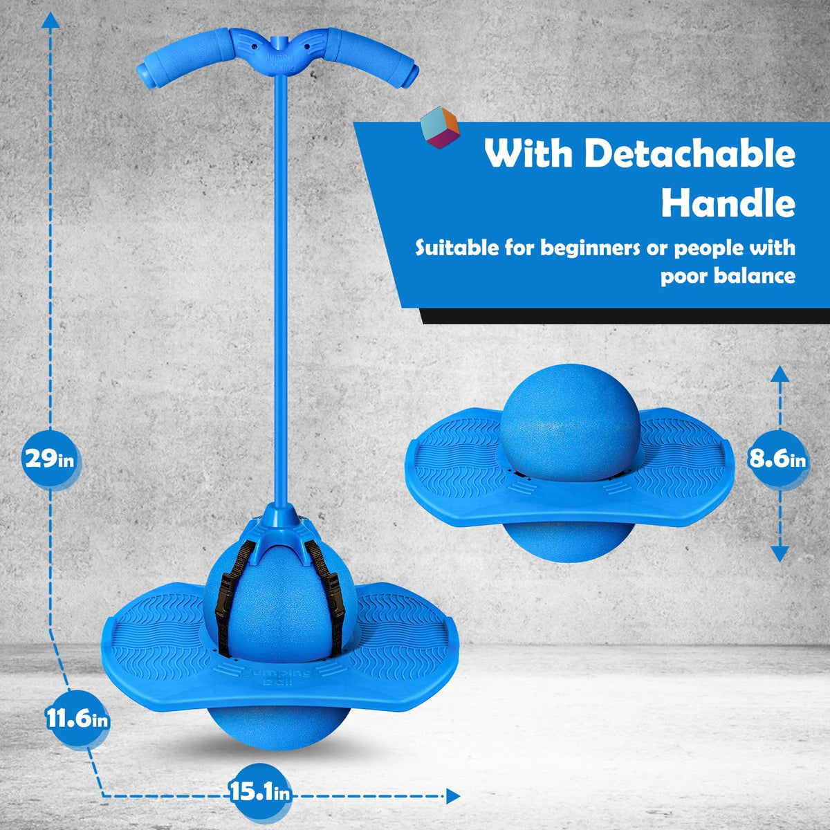 Christoy pogo bounce board blue highlighting sturdy surface.