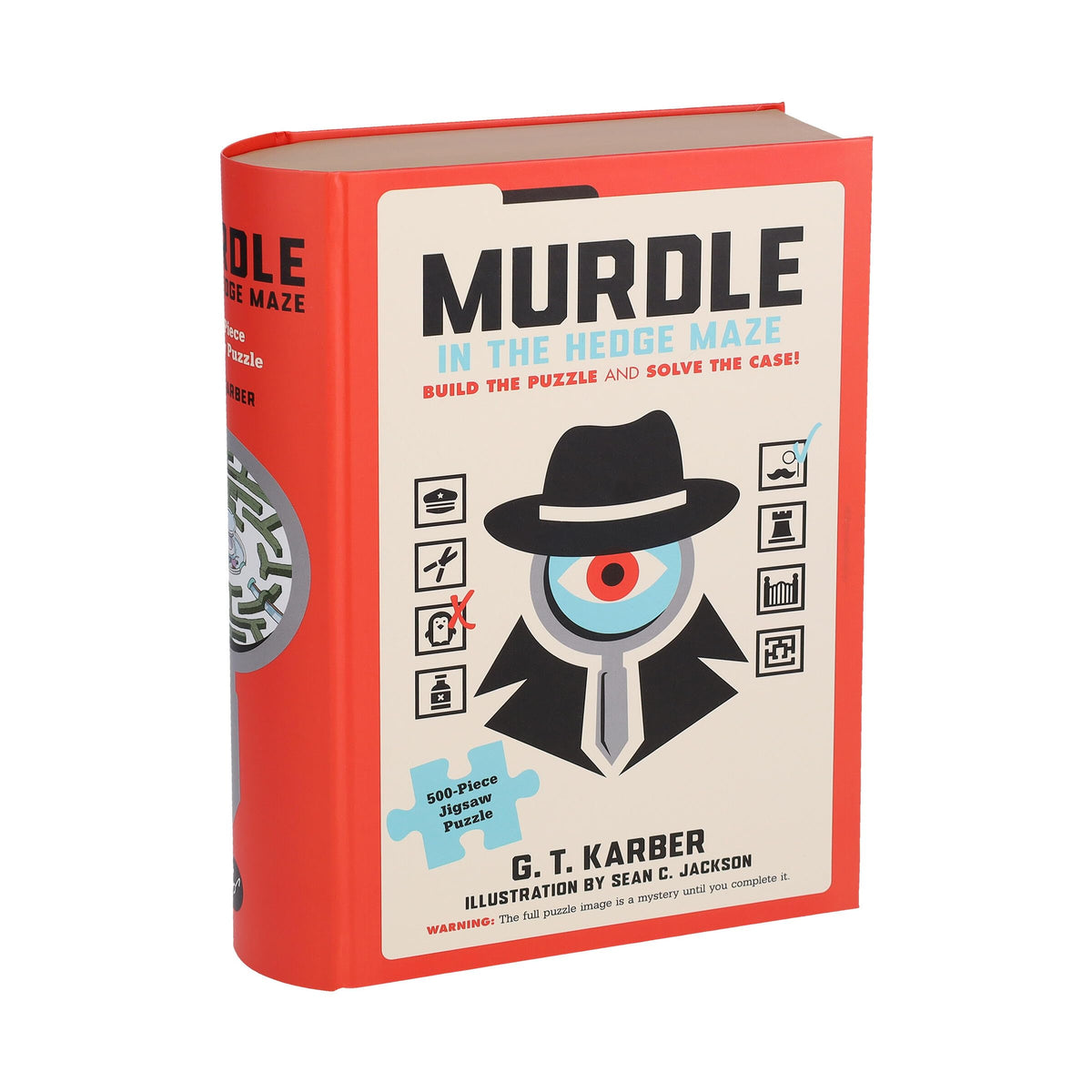 Chronicle Books Murdle Hedge Maze 500-piece puzzle box and clues—detective challenge.