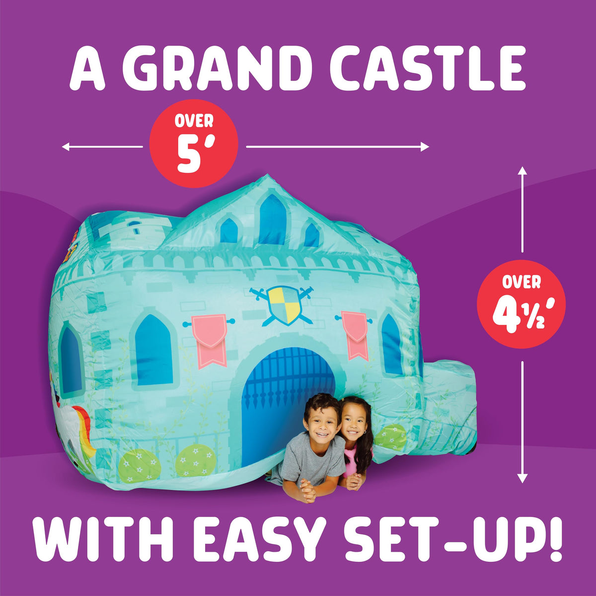 Chuckle & Roar 4-5 ft tall castle, roomy interior for royal pretend play.