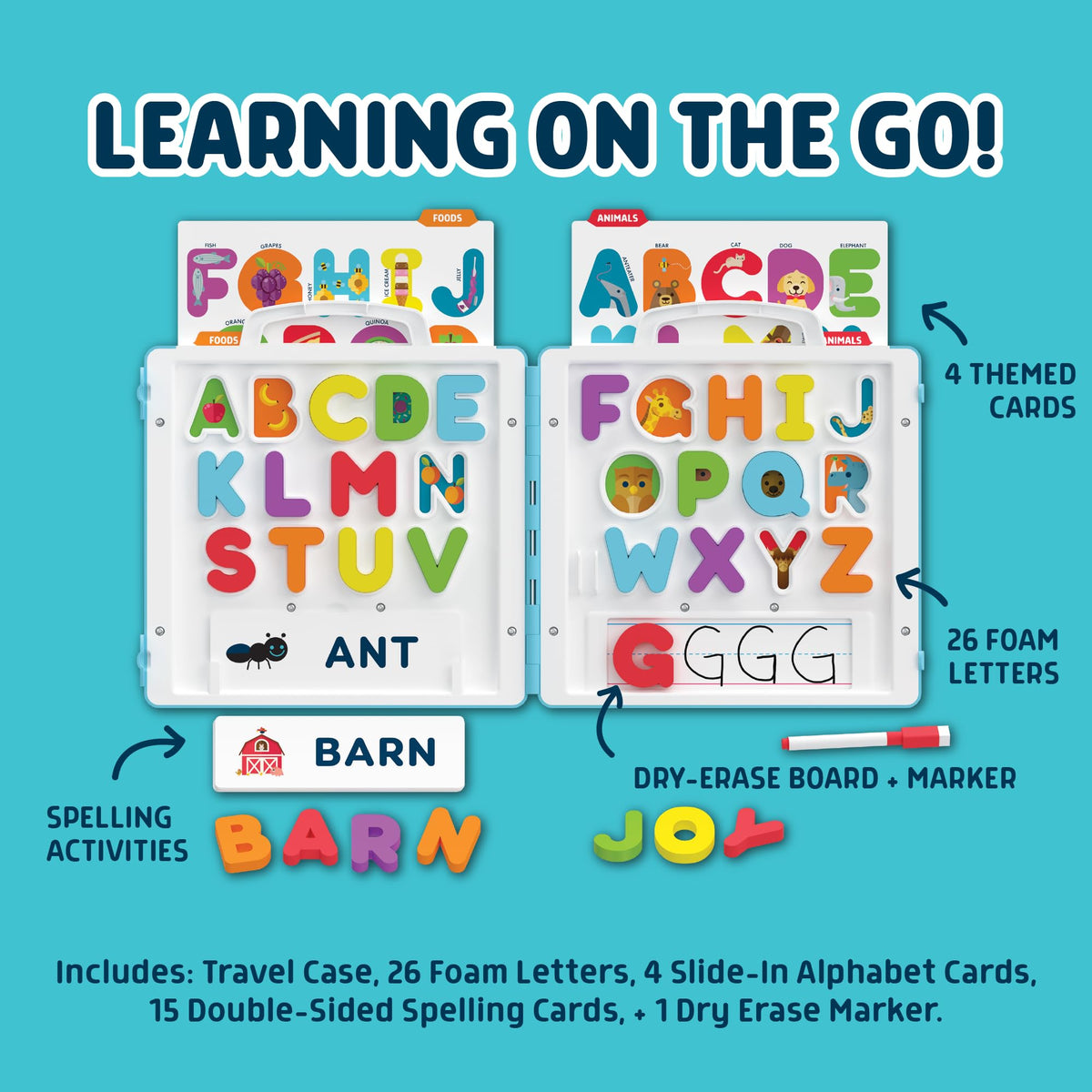 Chuckle & Roar dry-erase board enables tracing and writing practice on the go.