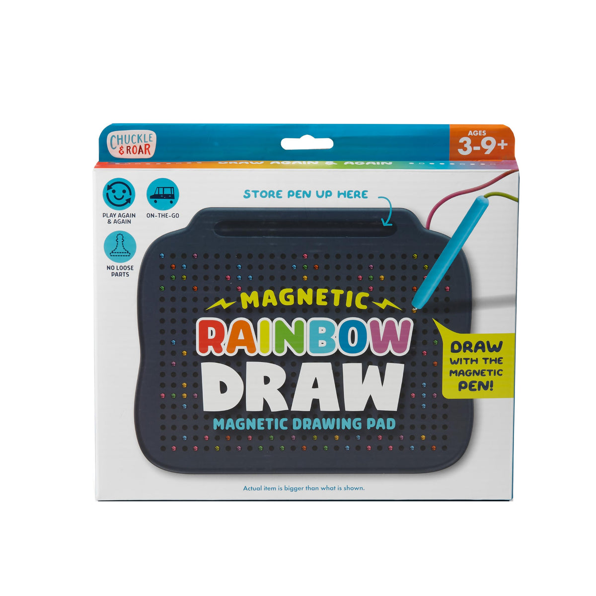 Chuckle & Roar magnetic rainbow drawing pad front with vibrant dots for mess-free creative play