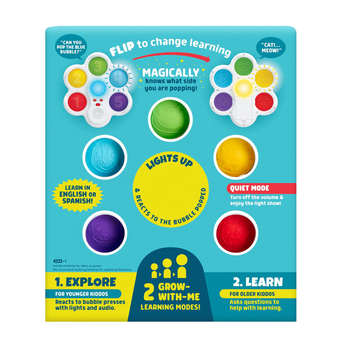 Chuckle & Roar Pop It! and Learn — Explore mode lights and sounds to spark curiosity.