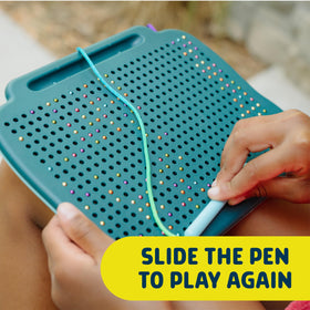 Chuckle & Roar tethered magnetic pen attached to drawing pad for easy mess-free sessions