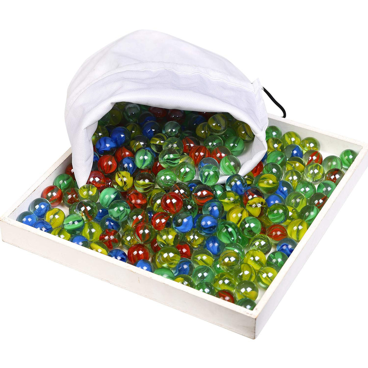 CHUKEMAOYI cat-eye glass marbles bulk-pack display for crafts and decor.