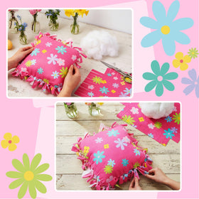 Chunful pink flower pillow project demonstrates no sewing required for family crafts.