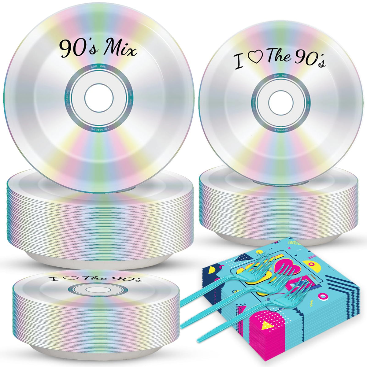 CHUNNIN 90s mix CD dinner plates for retro party dinners.
