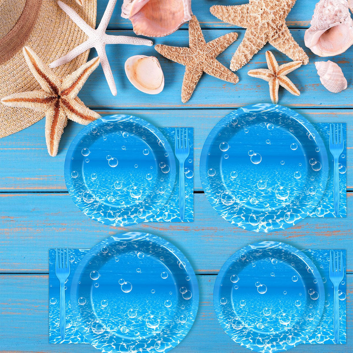 CHUNNIN blue forks 50pc coordinate with plates for easy serving.