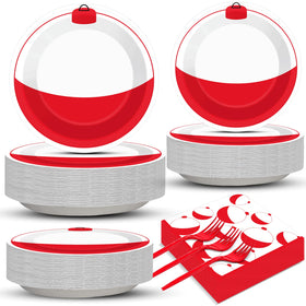CHUNNIN Gone Fishing plates and napkins set with bobber design for festive tables