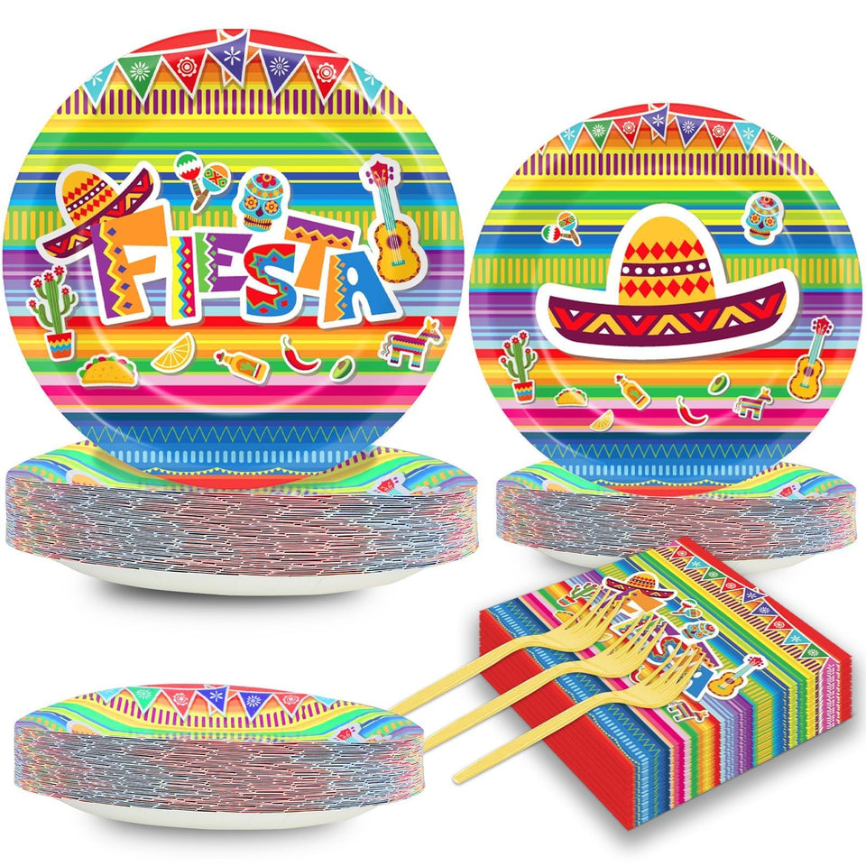 CHUNNIN Mexican Fiesta tableware setup with vivid plates and napkins for festive dining