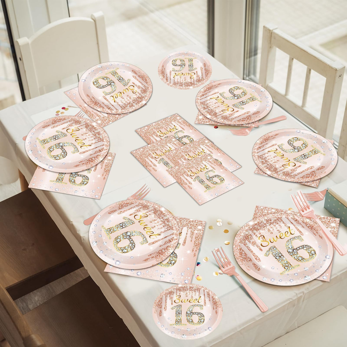 CHUNNIN pink rose gold tableware display for themed table décor.