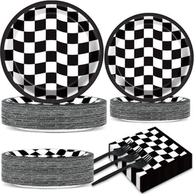 CHUNNIN race car plates highlight bold checkered pattern for quick party setup.
