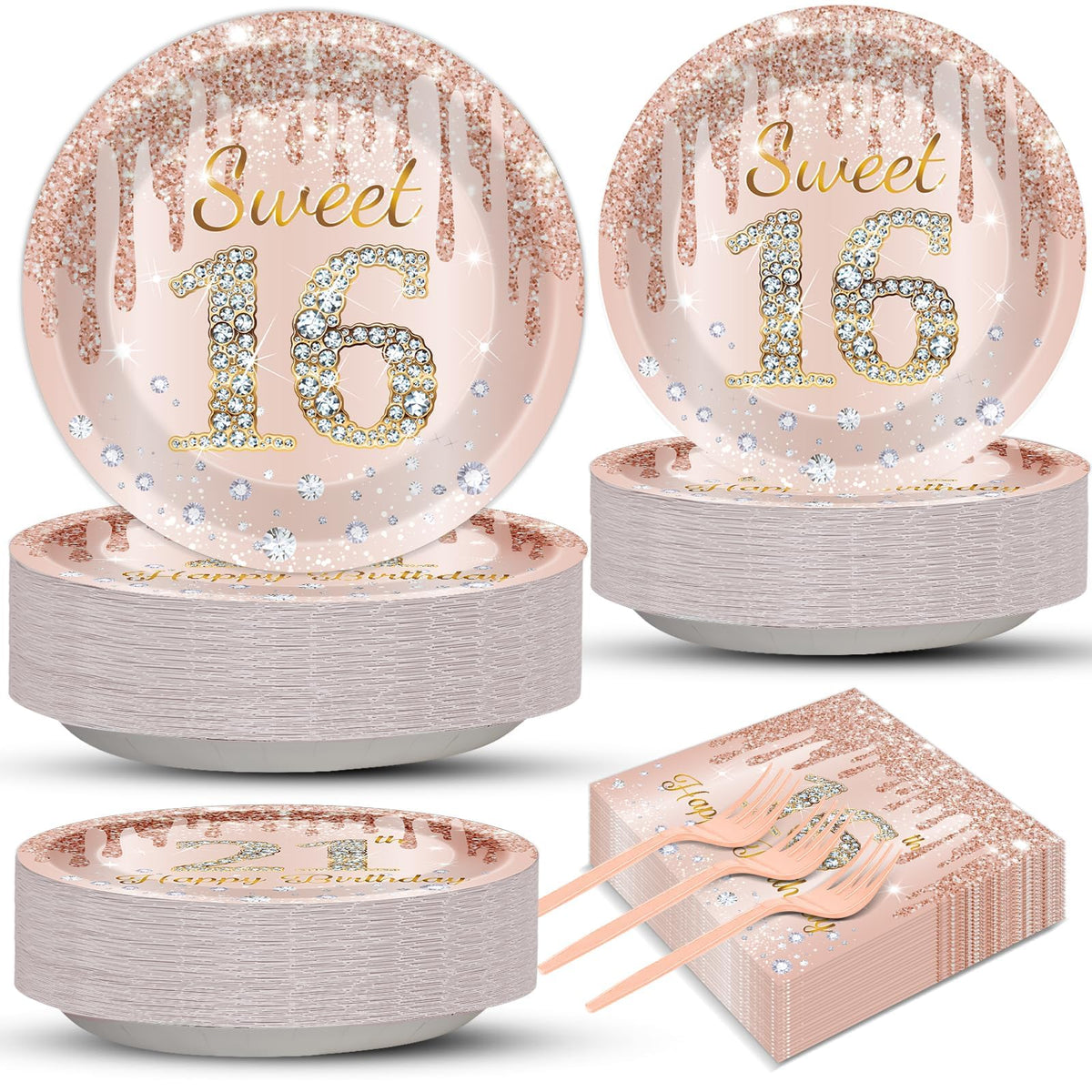 CHUNNIN rose gold Sweet 16 plates 9-inch for elegant party dining.