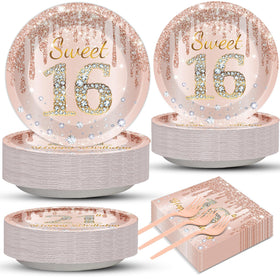 CHUNNIN rose gold Sweet 16 plates 9-inch for elegant party dining.