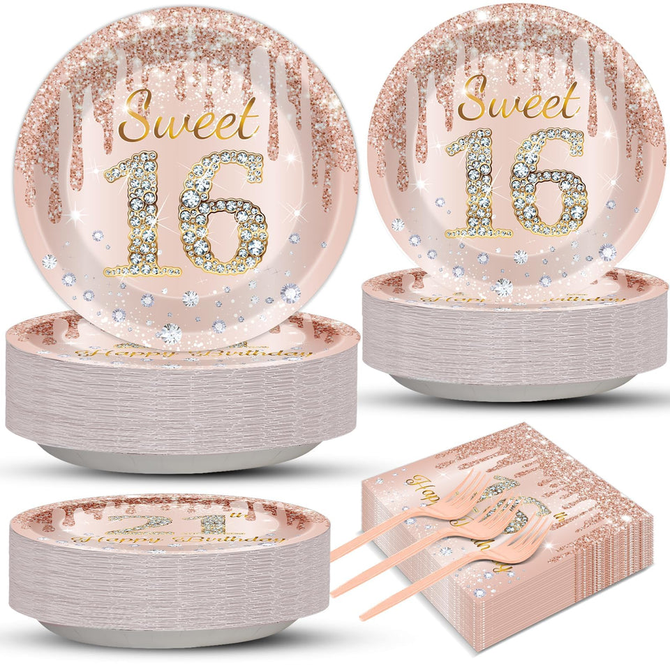 CHUNNIN rose gold Sweet 16 plates 9-inch for elegant party dining.