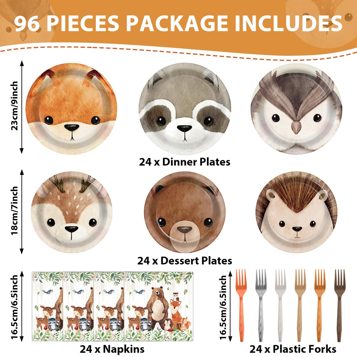 CHUNNIN woodland 7-inch dessert plates with playful creatures for kid snacks
