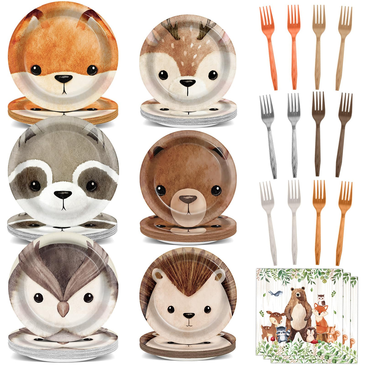 CHUNNIN woodland 9-inch dinner plates with animal designs for a colorful party setup