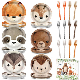 CHUNNIN woodland 9-inch dinner plates with animal designs for a colorful party setup