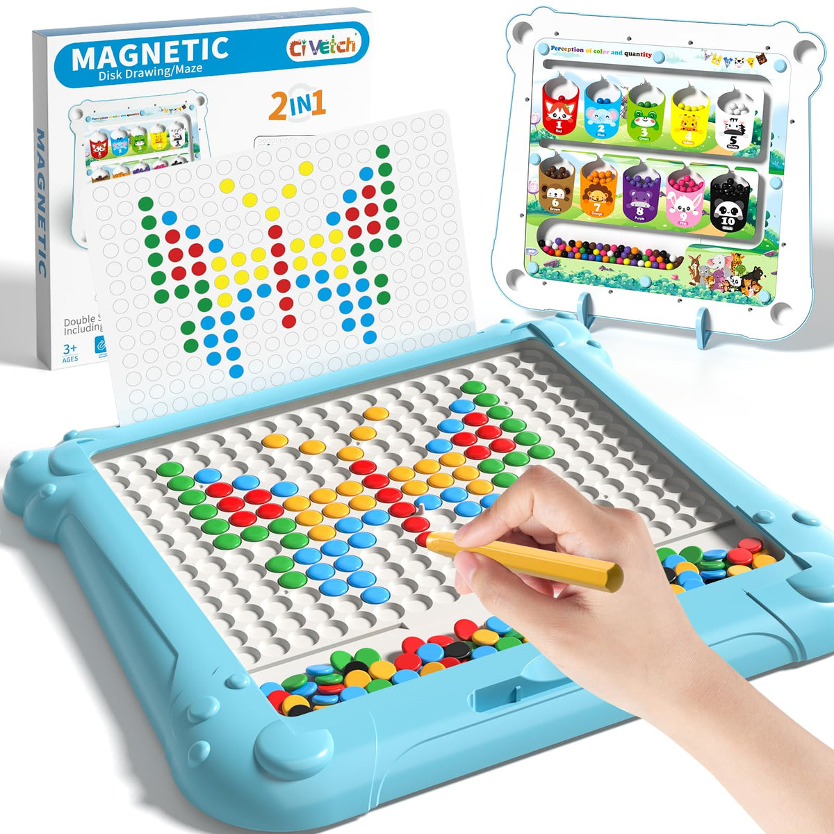 Ci Vetch 2-in-1 drawing board front view featuring colorful patterns for kids.