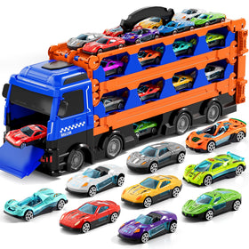 Ci Vetch transport truck with 24 die-cast cars for imaginative play.