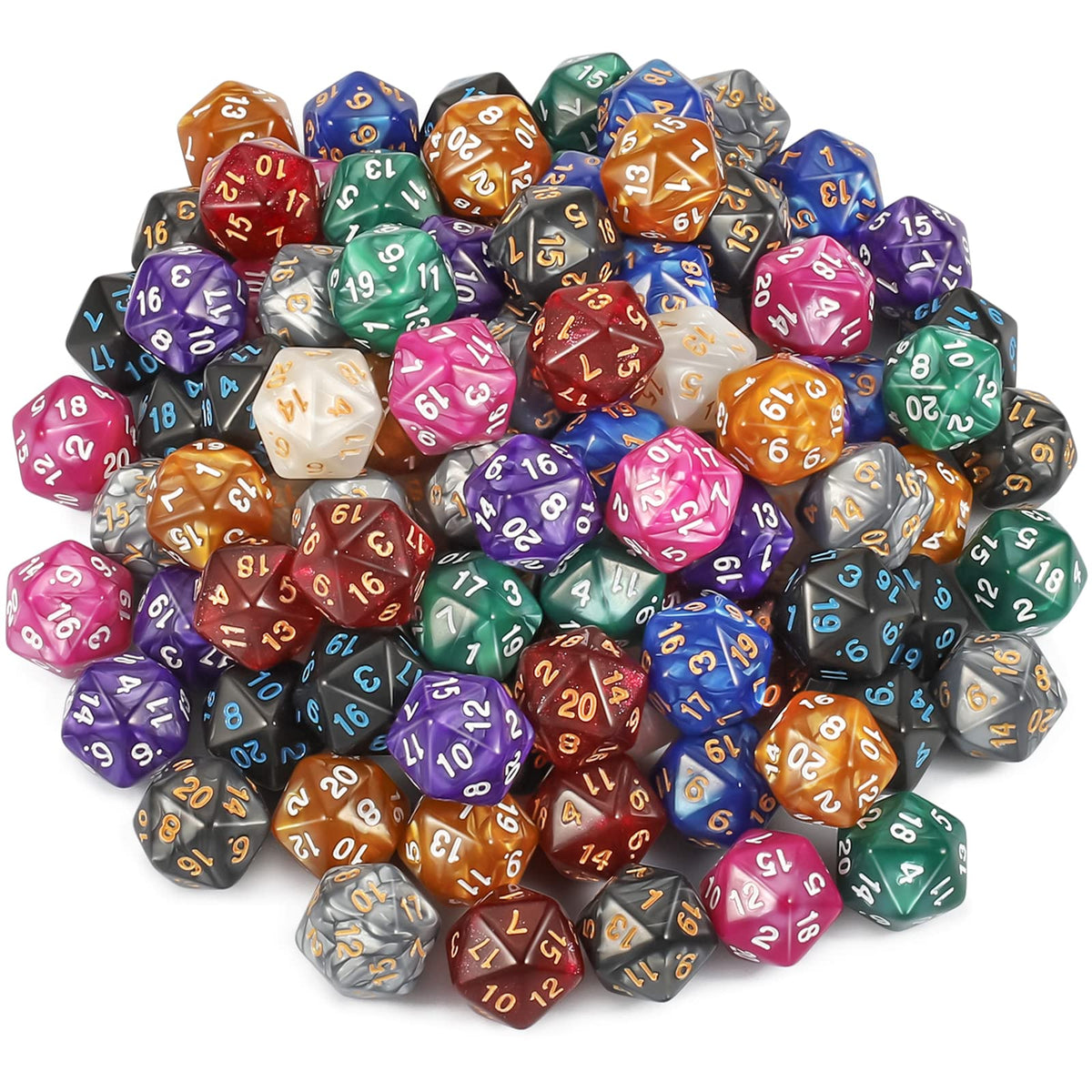 CiaraQ DND 100-piece colorful D20 dice set for versatile tabletop gameplay