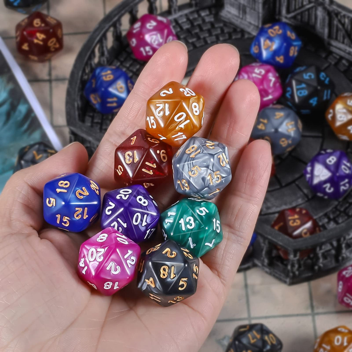 CiaraQ dice with gold, black and white lettering for easy reading