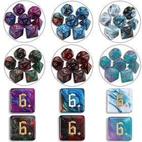 Ciaraq DND Dice Set 26x7 d12 closeup emphasizes durable acrylic and vivid colors.