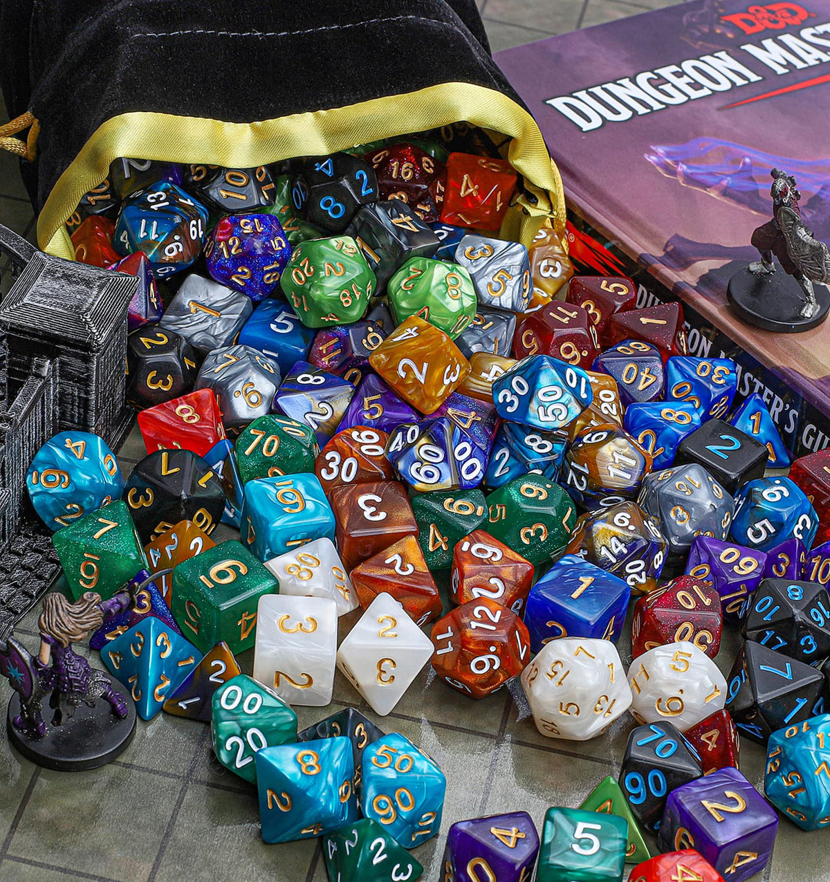 CiaraQ seven-die-per-set layout includes core d20 and d12.