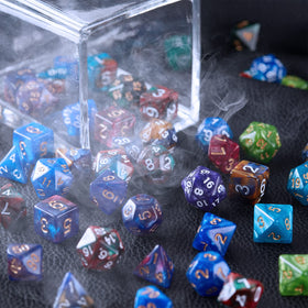 CiaraQ DND dice set on a tabletop ready for play.