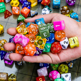 CiaraQ polyhedral dice artwork showcasing vibrant color variation.