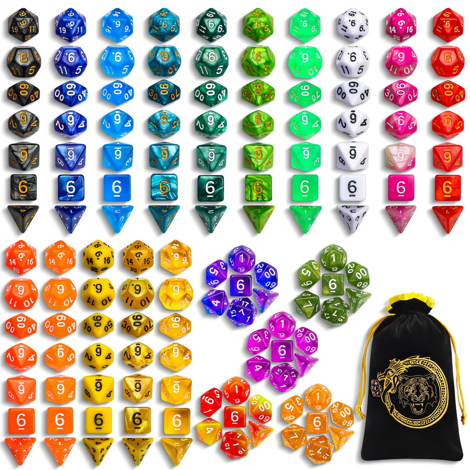 CiaraQ polyhedral dice set in mixed colors for immersive RPG sessions.