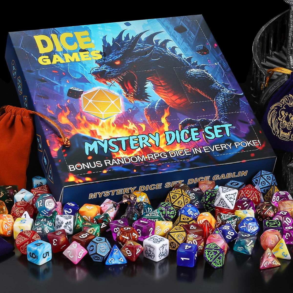 Tabletop gaming scene featuring CiaraQ dice ready for play