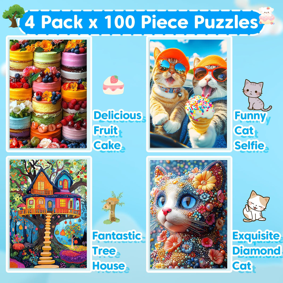 Ciavotie Cat Selfie puzzle – playful 100 pieces to boost concentration and motor skills