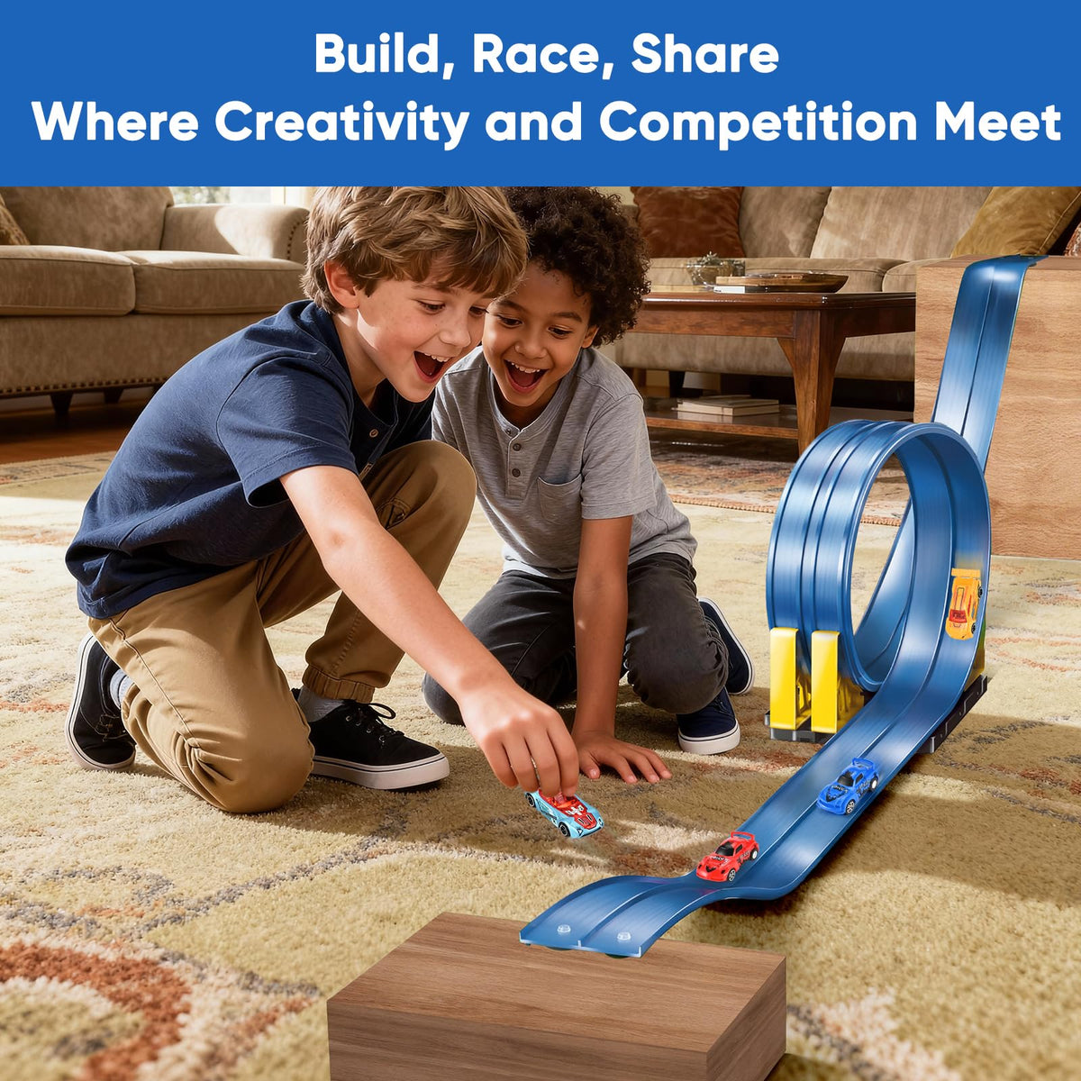 Cieex track laid out in a living room for a playful race