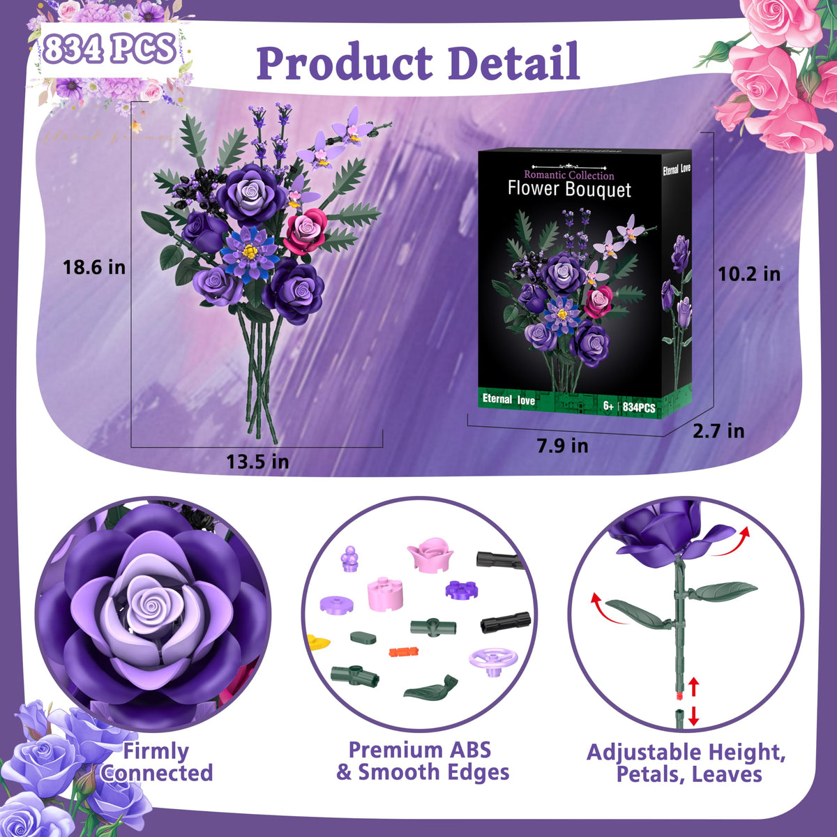 Ciesa roses bouquet with adjustable stems fits various vases.