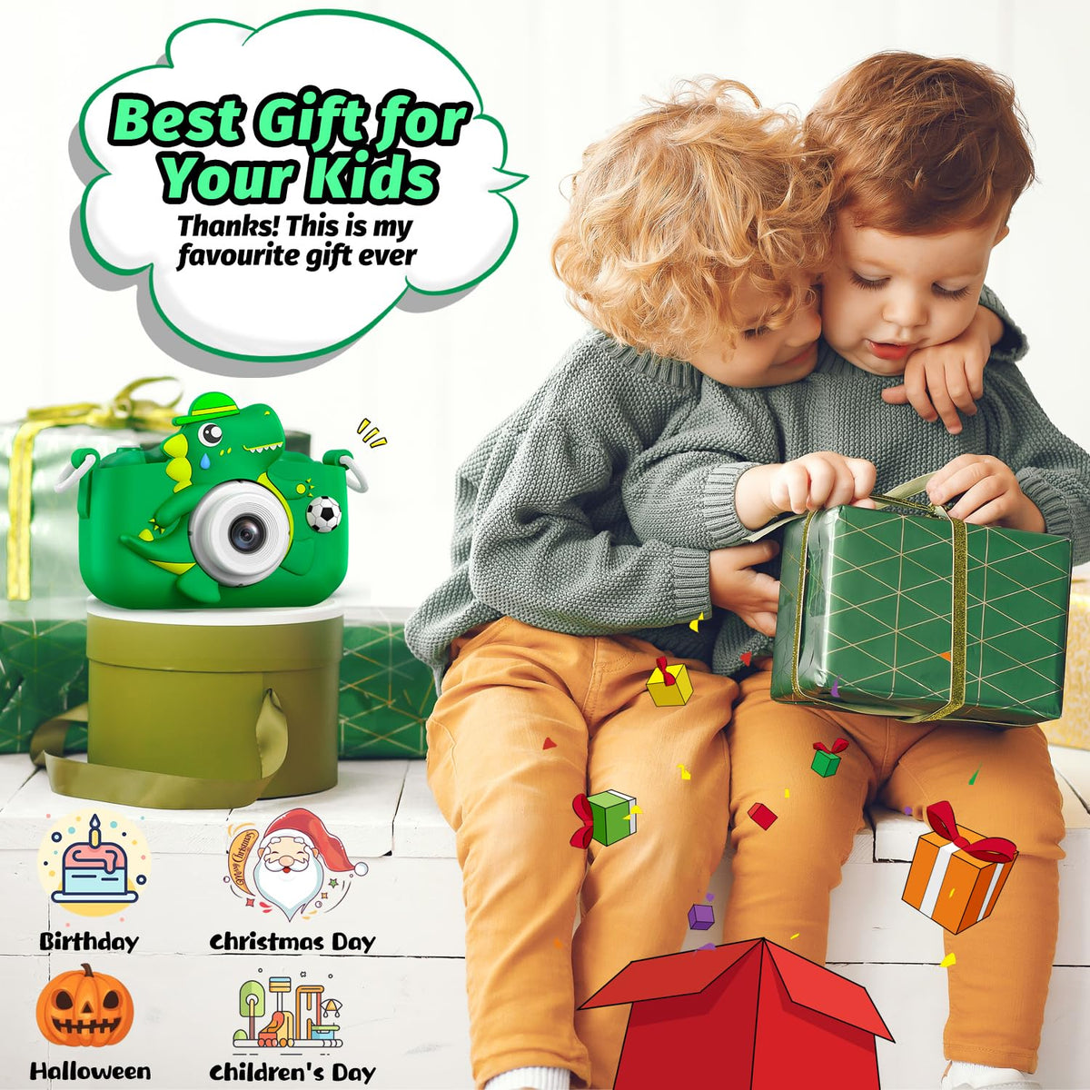 Cimizi Dinosaur Kids Camera dual lenses for selfies and photos