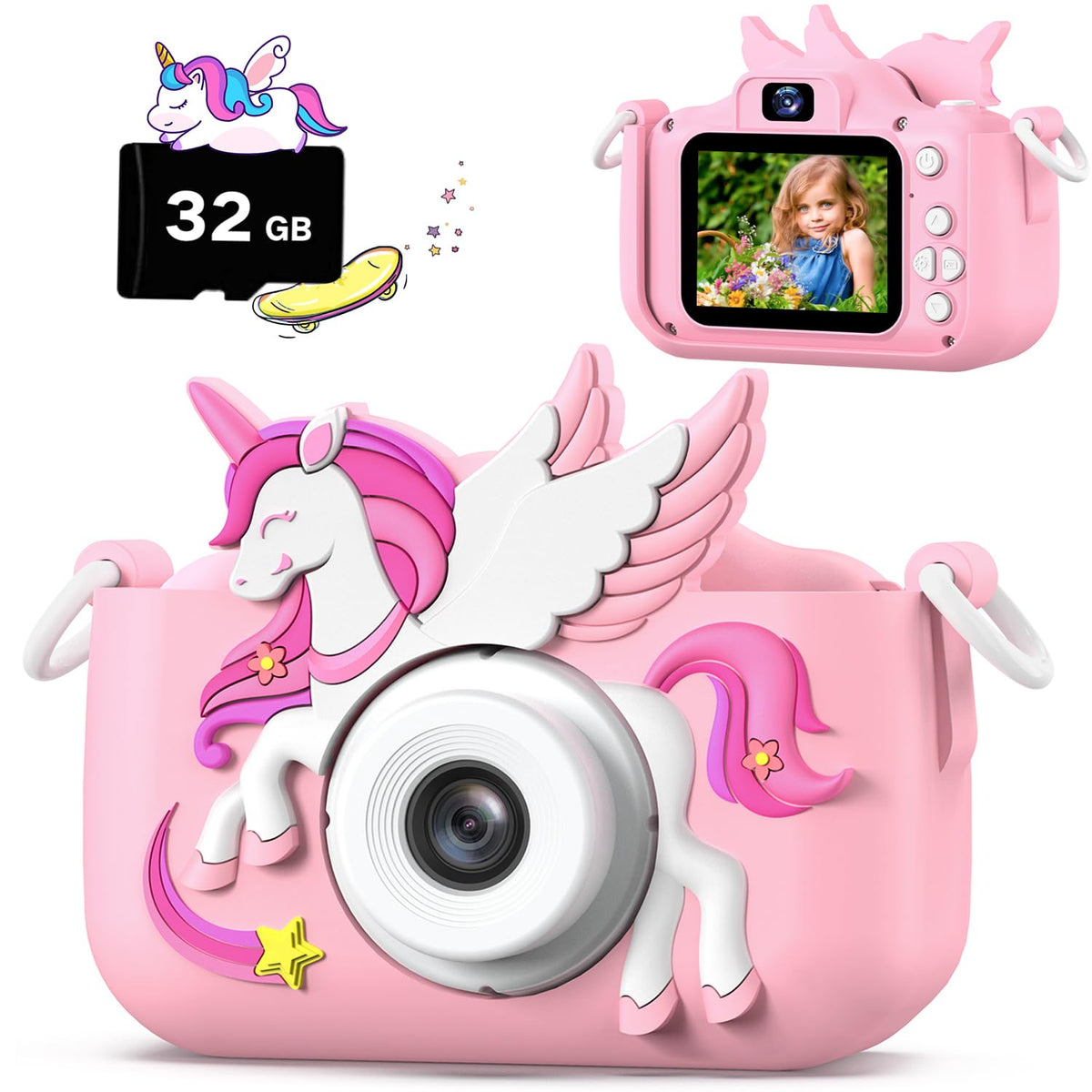 Cimizi Upgrade Kids Camera front view with kid-friendly interface for easy selfies on the go.