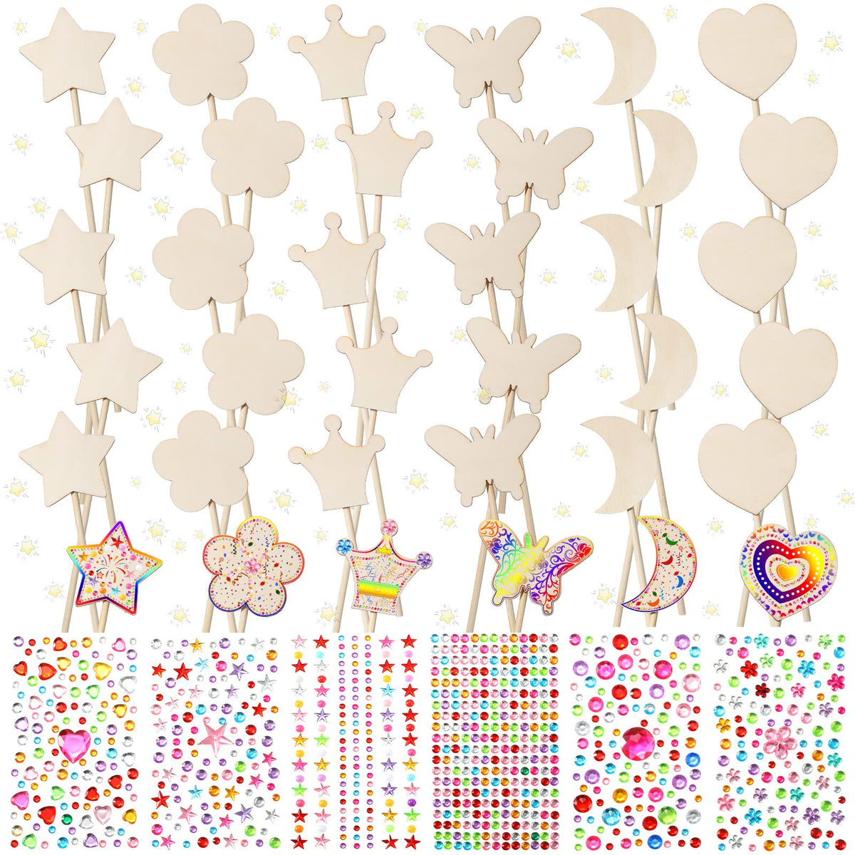 Cindeer princess wooden wand collection for imaginative play and crafts.